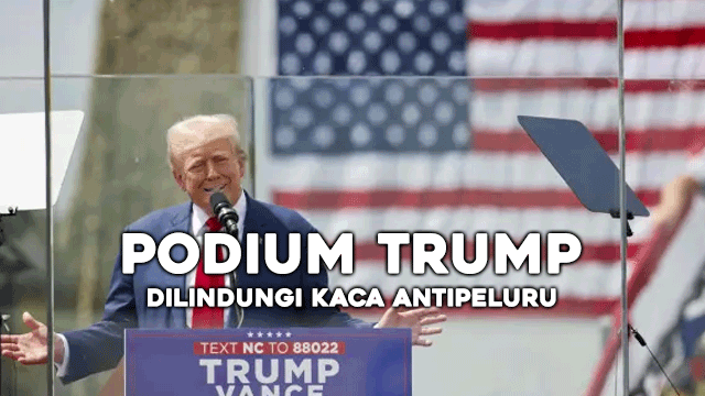 Podium Trump Dilindungi Kaca Antipeluru